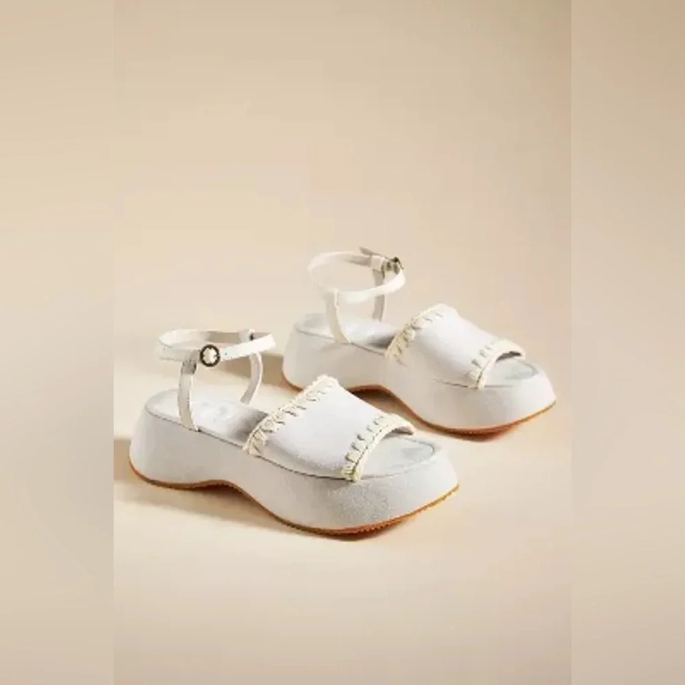Cream Platform Shoes with Adjustable Straps